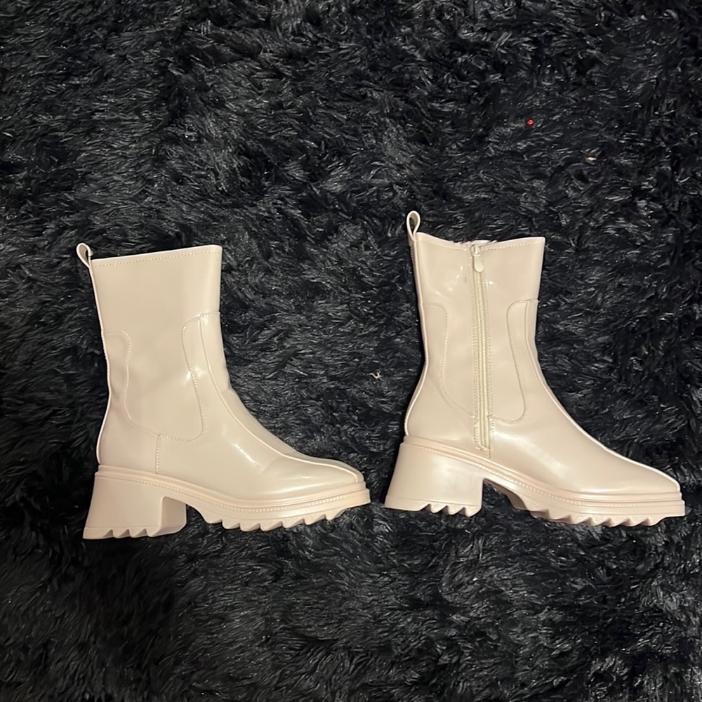 Cream PU leather boots